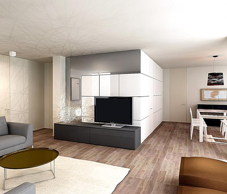 Fulcro nel volume in centro al soggiorno